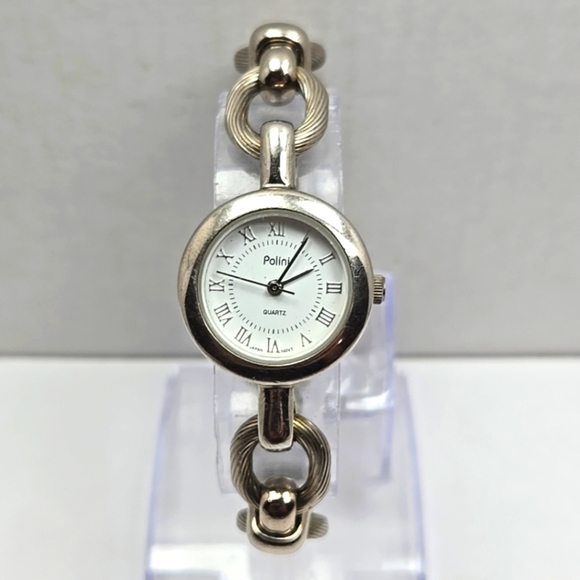 Vintage Polini Watch 23mm Silver Tone Chain Link Band Twisted Wire New Battery - Picture 1 of 9